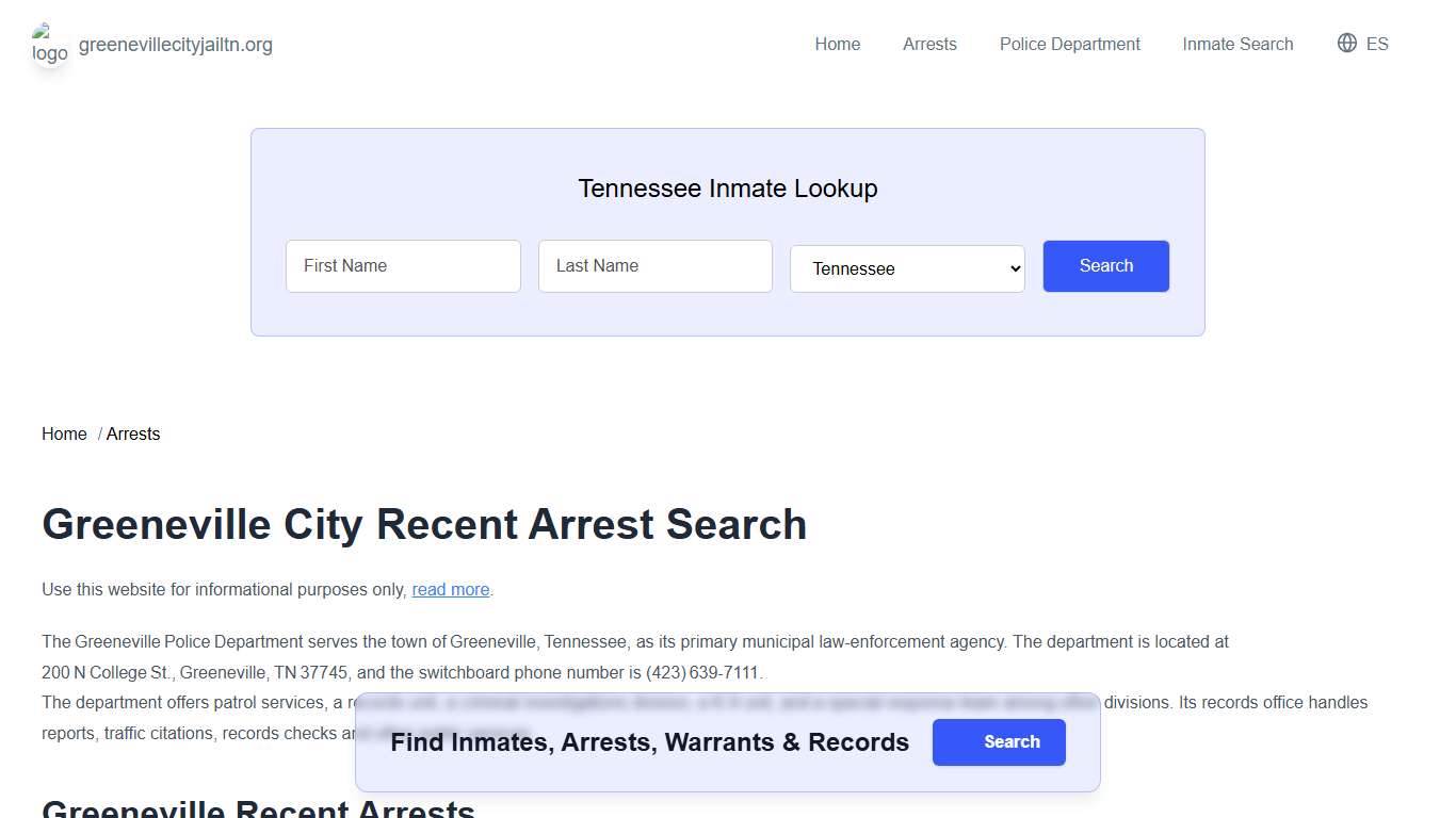 Greeneville, TN Arrests, Active Warrants Lookup